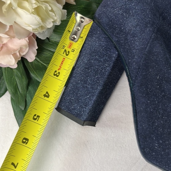 Acne Studios Navy Blue Suede Seamed Side Zip Block Heeled Boots Size EU 37 - Picture 5 of 8